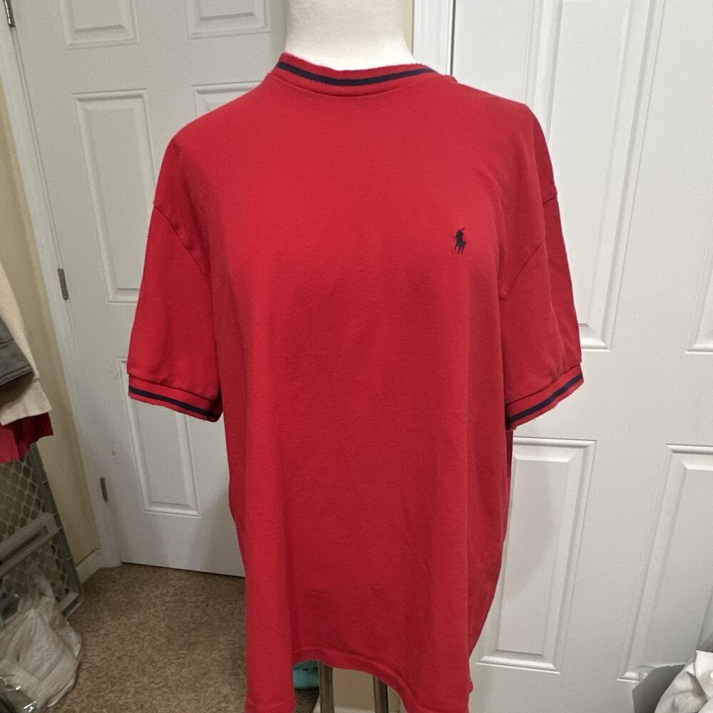 Polo by Ralph Lauren Mens XL Red Navy Logo Crew Neck Cotton Tee